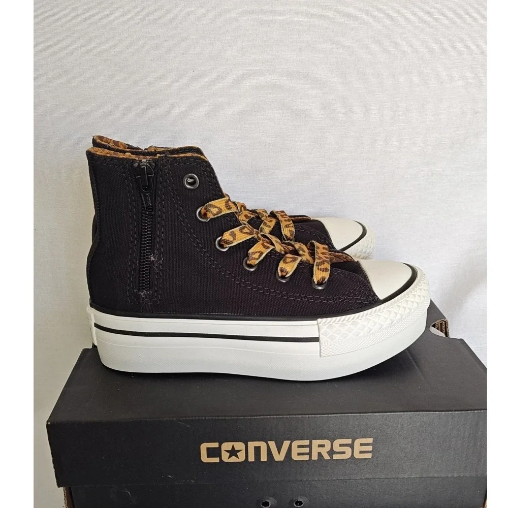 Converse Chuck Taylor All Star Platform Zip Black Leopard Pinecone Kids 12 New